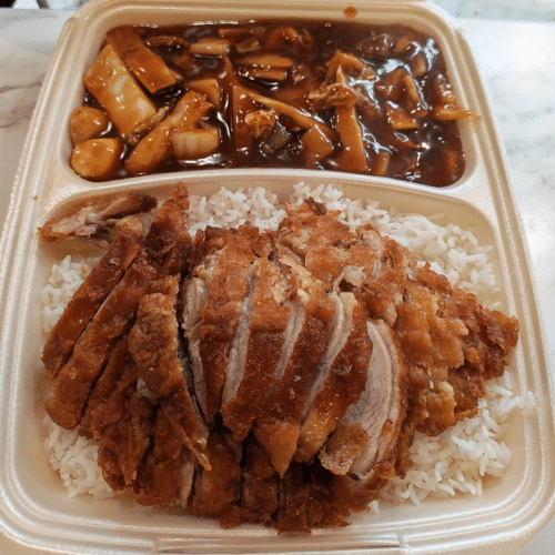 Ente Paprika mit Paprika, Zwiebeln, China-Kohl, Bambus (scharf)