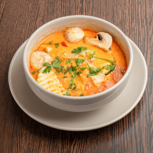 Tom Kha Gai Suppe. ( sauer/leicht scharf)