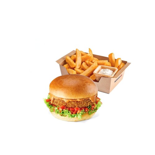 Lachs Burger Deluxe mit Pommes