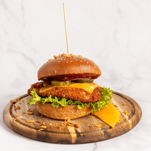 Crispy Chicken Chili Cheeseburger