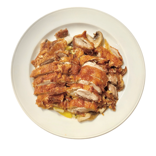 Gebackene Ente mit chinesischen Pilzen und Bambus