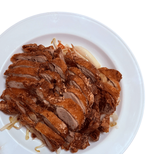 Gebackene Ente mit chop-Suey Gemüse und Erdnusssauce
