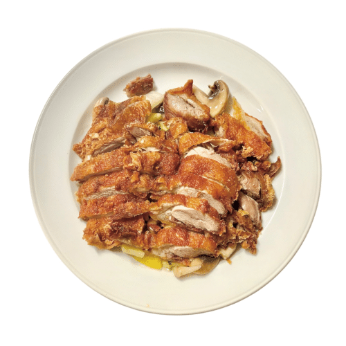 Gebackene Ente mit Gemüse und champignon Soße