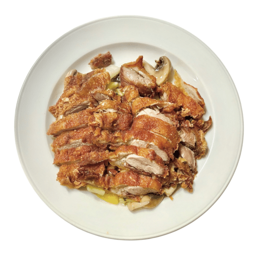 Gebackene Ente mit Gemüse und süß Sauer Soße