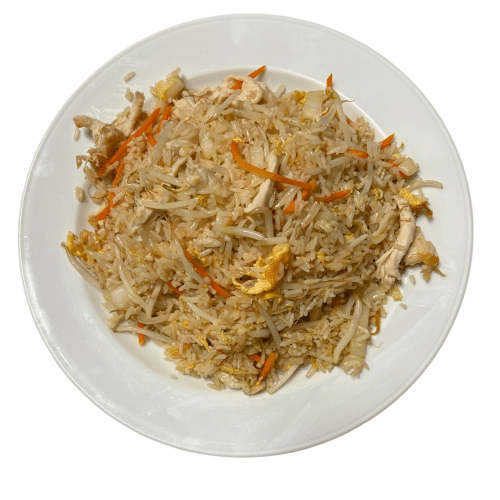 Gebratener Reis mit Hühnerfleisch Ei und Gemüse