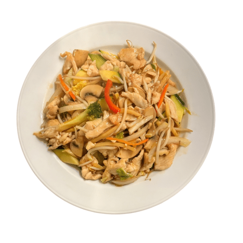 Hühnerfleisch Chop-Suey mit Reis