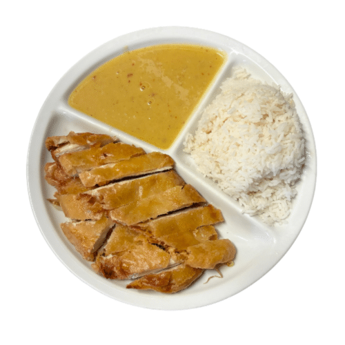 knusprige Hühnerbrust mit Gemüse und Reis