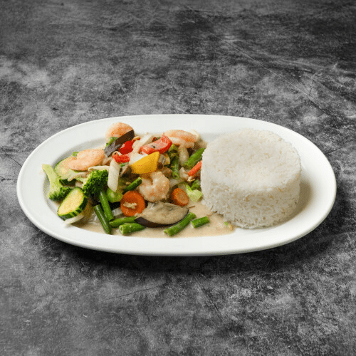 Shrimps in grünem Thai-Curry