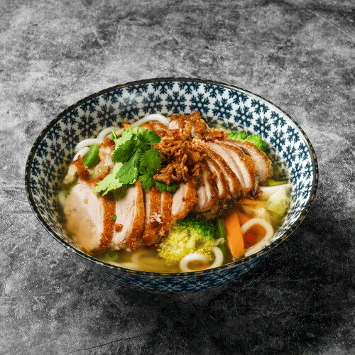 U-Dong-Suppe mit Fleisch nach Wahl (pikant)