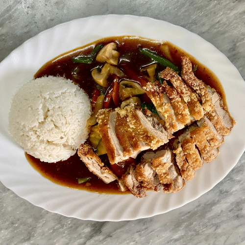 Ente mit Gemüse & pikanter Sauce (scharf)