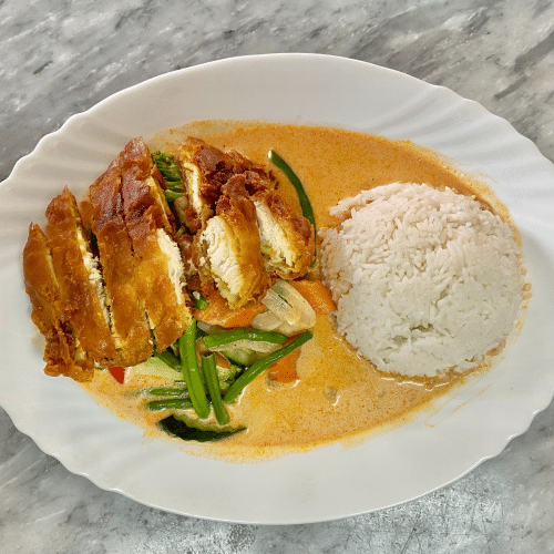 Gemüse mit rotem Thai Curry (Fisch, scharf)