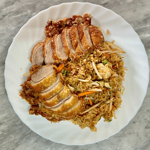 Knusprige Entenfleisch mit Gemüse (Reis)
