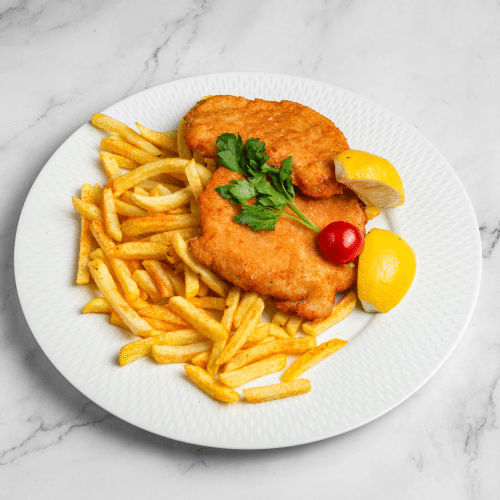 Handgeklopftes paniertes Schweineschnitzel (2 Stück)