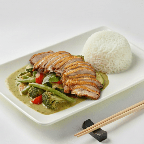 Bangkok Spezial mit Ente kross u. Thai Basilikum (scharf)