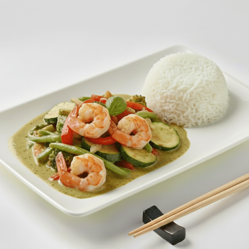 Bangkok Spezial mit Garnelen und Thai Basilikum (scharf)