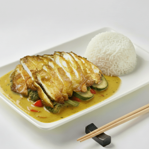 Bangkok Spezial mit Hühnerbrustfilet kross mit Curry-Mango-Soße