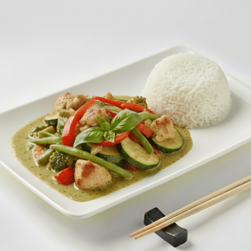 Bangkok Spezial mit Hühnerfleisch und Thai Basilikum (scharf)