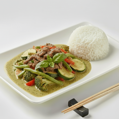 Bangkok Spezial mit Rindfleisch und Thai Basilikum (scharf)