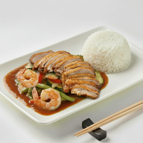 Chop Suey mit Entenfleisch kross und Garnelen (scharf)