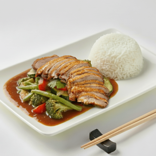 Chop Suey mit Kanton Ente kross in Spezialsoße (scharf)