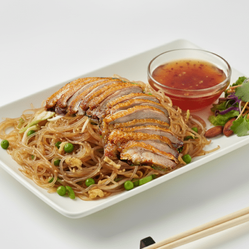 Gebratene Glasnudeln mit krosser Ente