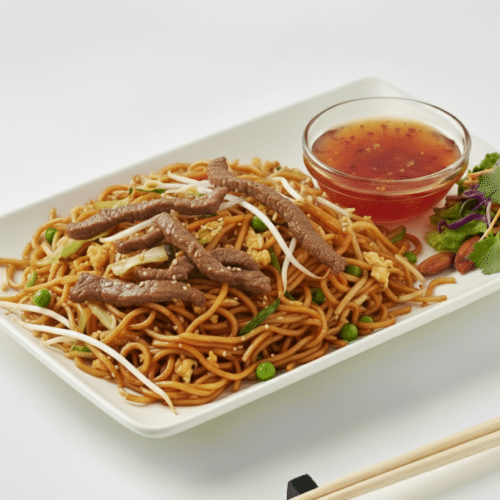 Gebratene Nudeln mit Rindfleisch und Gemüse