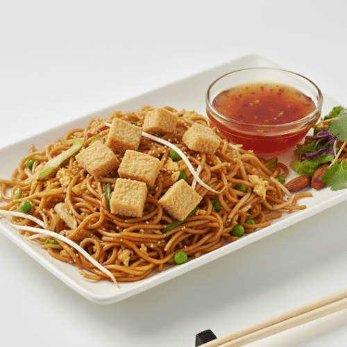 Gebratene Nudeln mit Tofu und Gemüse
