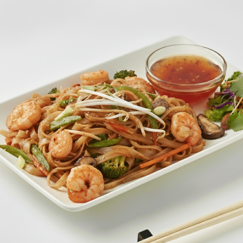 Gebratene Reisbandnudel mit Garnelen