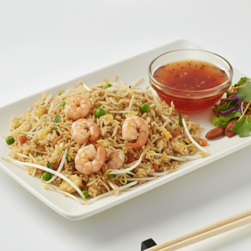 Gebratener Reis mit Garnelen in Curry (leicht scharf)