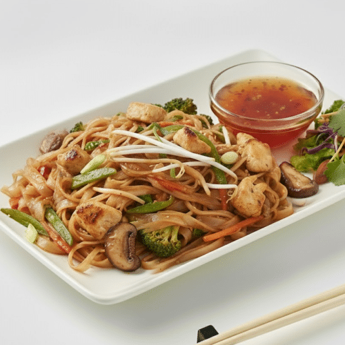 Reisbandnudel mit Hühnerfleisch