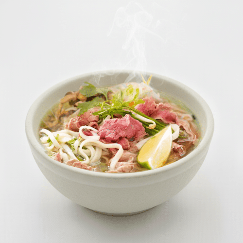 Reisbandnudeln Suppe mit Rindfleisch