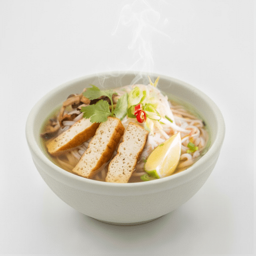 Reisbandnudeln Suppe mit Tofu