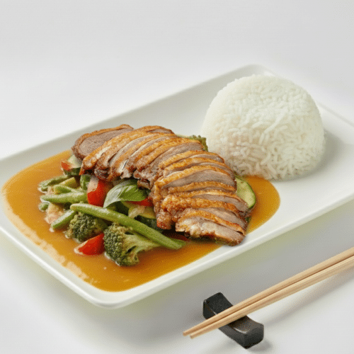 Thailändisch mit Entenfleisch kross und Mango-Süß-Sauer