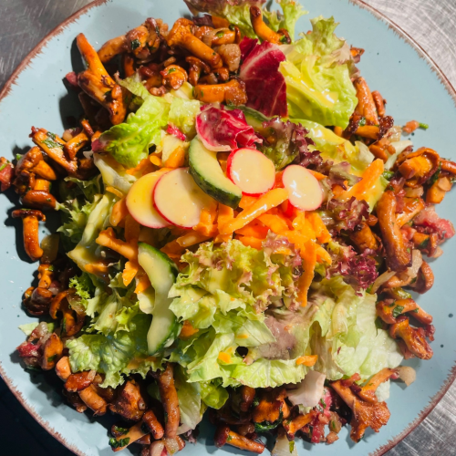 Großer Bunter Salat mit gebratenen Pfifferlingen