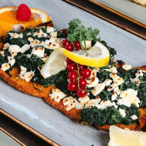 Überbackenes Naturschnitzel