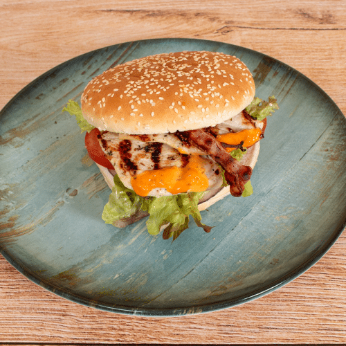 Chicken Cheeseburger mit Bacon