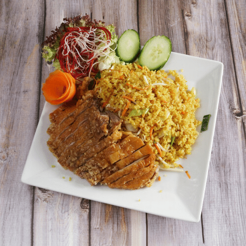 Gebratener Eierreis mit Ente kross