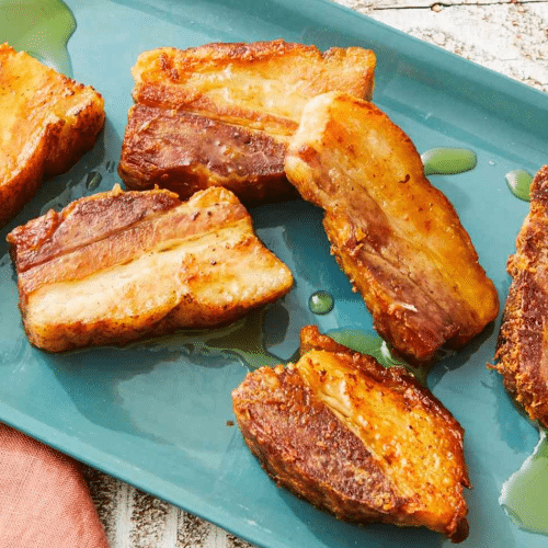 Pork Belly Chunks mit Pommes