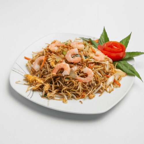 Gebratene Eiernudeln mit Shrimps