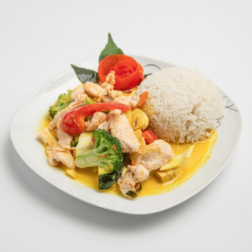 Gebratenes Huhn Gelb-Curry (scharf)