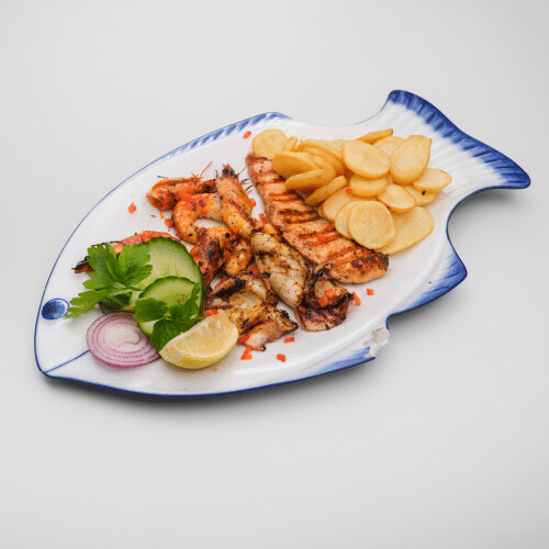 Calamari, Garnelen und Lachs