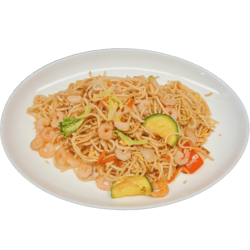 Gebratene Nudeln mit Shrimps und Gemüse