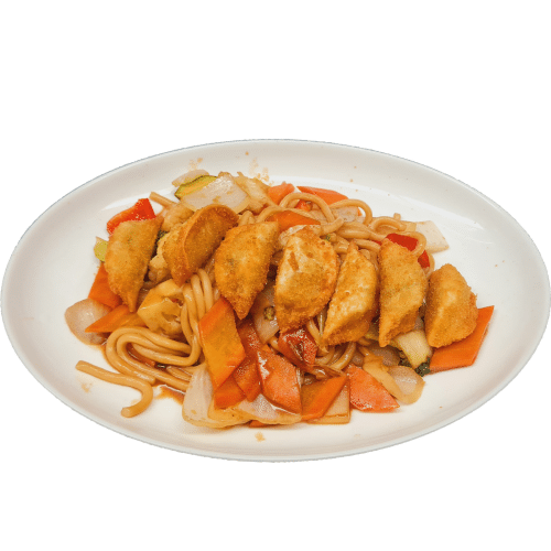 Udon Nudeln mit Gyoza Maultaschen - vegan