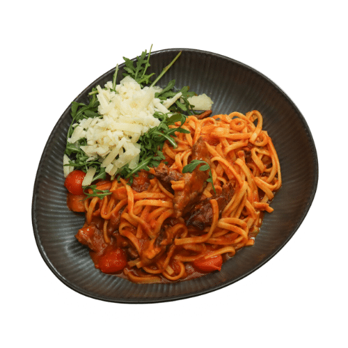 Pasta mit Rumpsteakstreifen