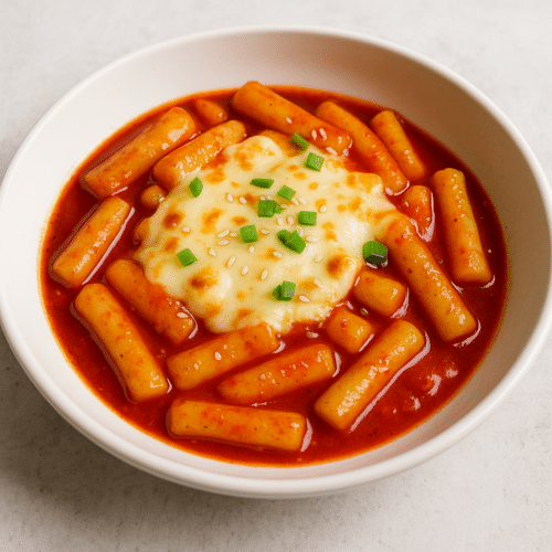 Tteokbokki mit geschmolzenem Mozzarella
