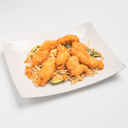 Eiernudeln mit gebackenem Hähnchen