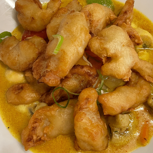 Paniertes Fischfilet mit Curry (leicht scharf) (82)