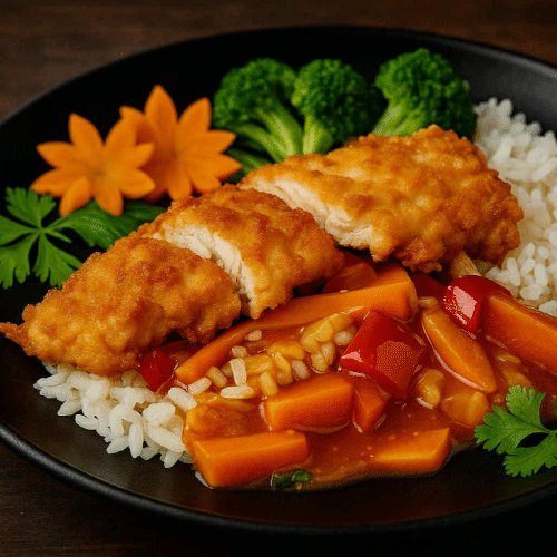 M4. Knuspriges Hühnerfilet mit Süß-Sauer-Sauce