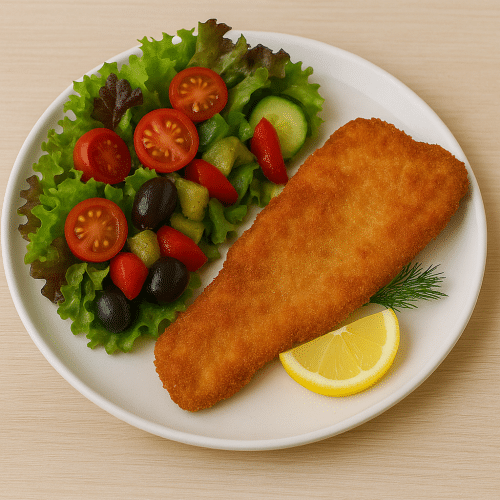 Großer gemischter Salat mit einem Schnitzel