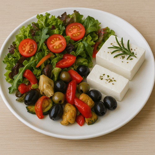 Großer gemischter Salat mit Feta, Oliven & Antipasti